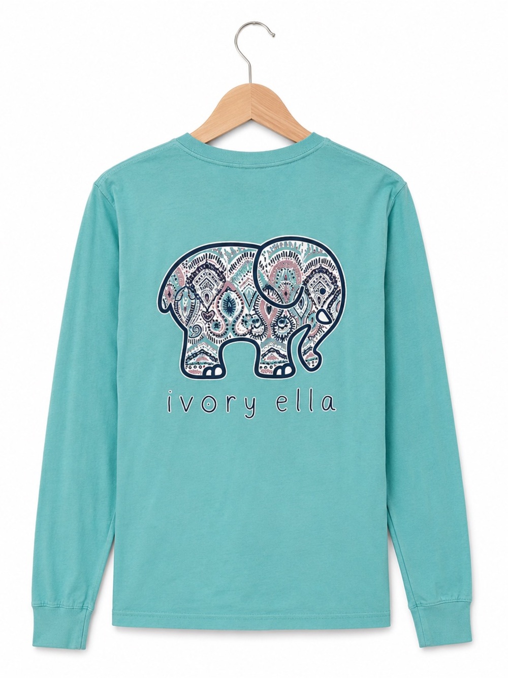 Ivory Ella Womens Tee Size Small‎ Aqua Elephant Paisley Long Sleeve Tee Shirt